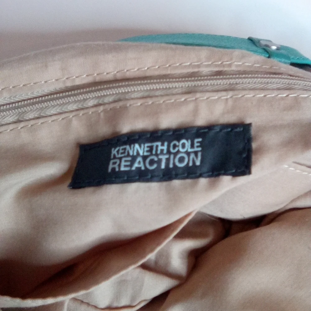Kenneth Cole Women's Cream, Brown & Teal Hobo Handbag, Preowned, Genuine Leather